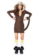 Female monkey, costume dress, hood, front zipper, tail